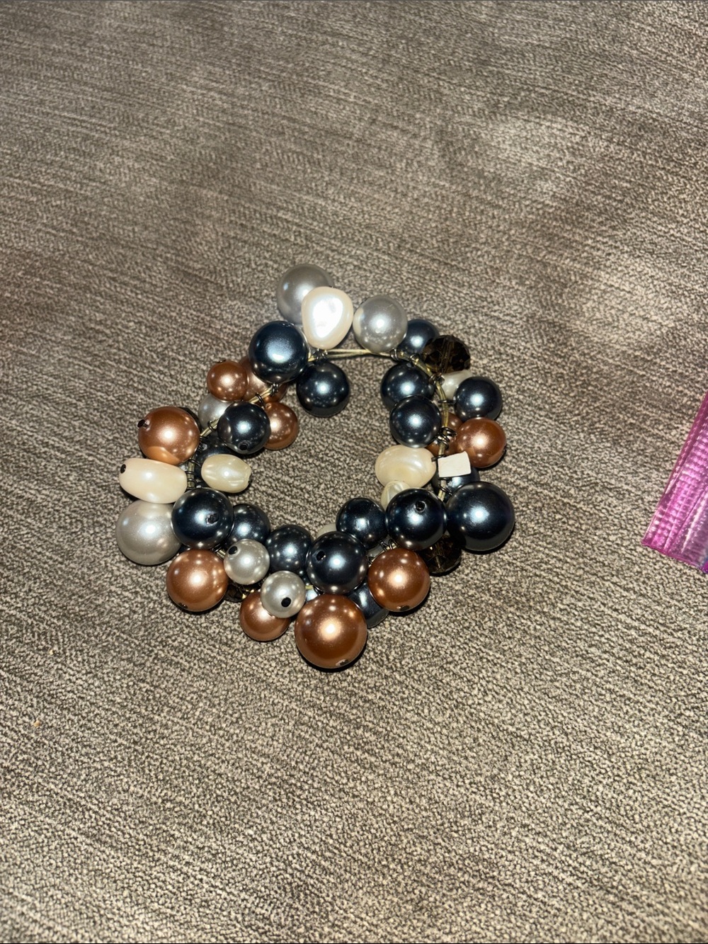 Clustered Pearl Stretch Bracelet in Navy, Bronze and Cream - Women Jewelry